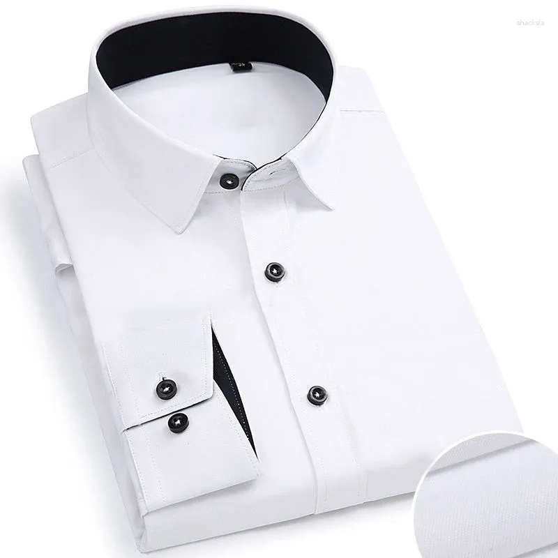 Men's Dress Shirts Mens Oversized 8XL 48 47 Long Sleeved Shirt Casual Twill Slim Fit Male Social Business Fashion Brand Solid Color