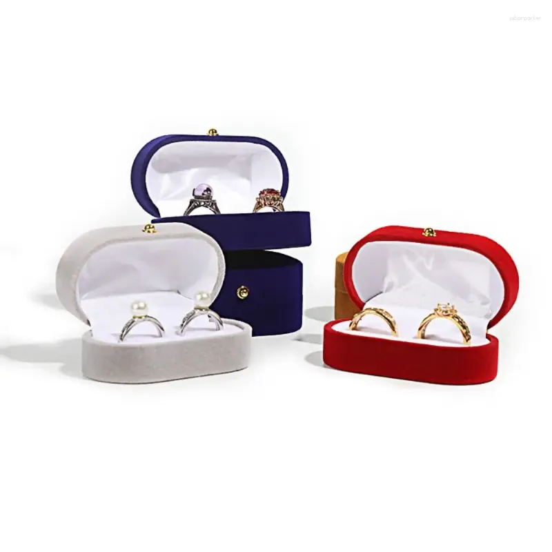 Bolsas de jóias casal anel veludo caso durável brincos titular caixa de armazenamento oval display noivado