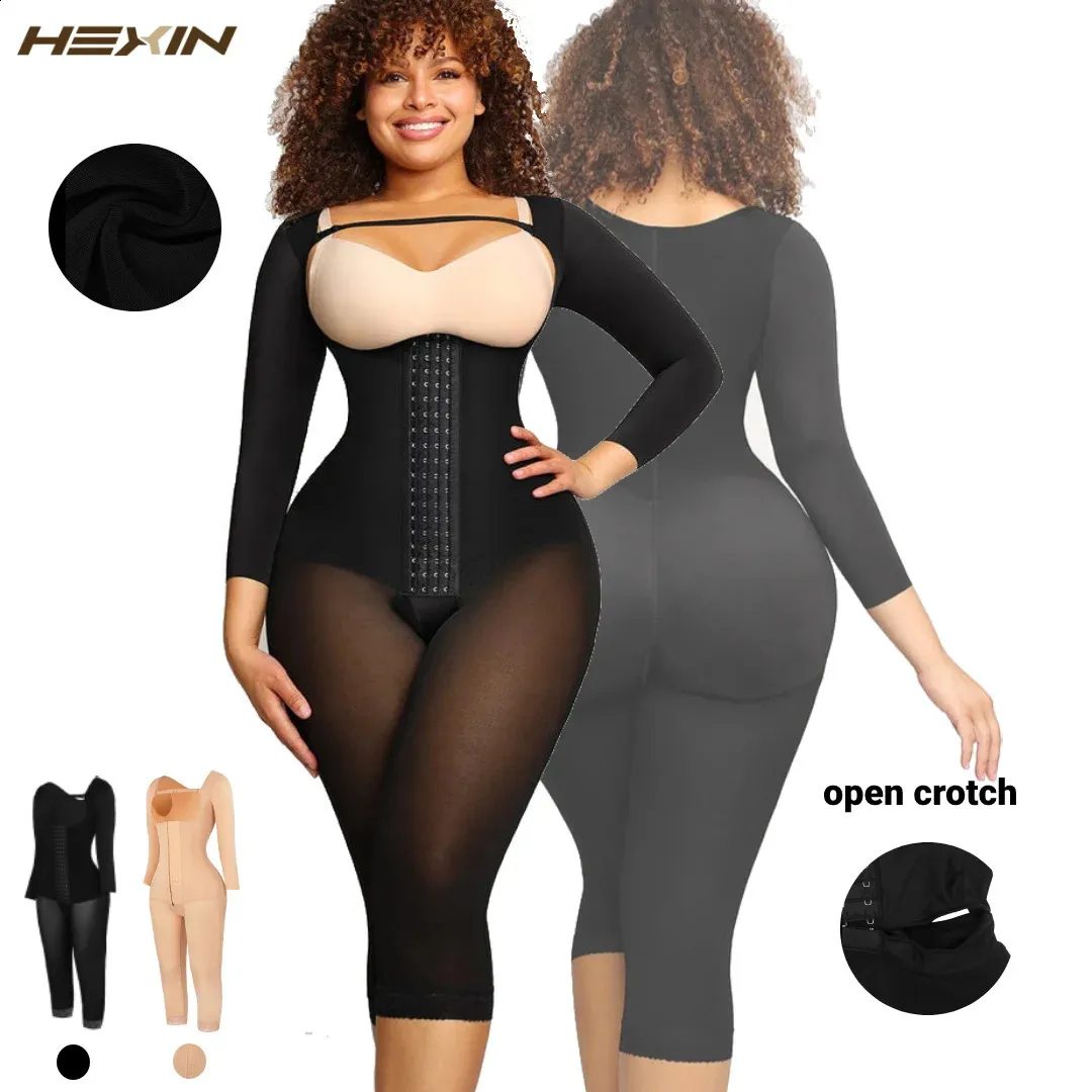 Fajas colombianas Post Cerrahi Postpartum Bodysuit Shapewear Uzun Kollu Bel Eğitmeni Butt Kaldırıcı Vücut Şakası Push Up CorSet 240130