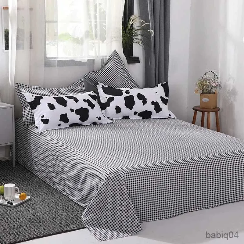 Bedding sets Cow Spot Home Textile Bedding Set Reactive Printing Ab Side Duvet Cover Plaid Bed Sheet Cover Bedding BamBoo Fiber