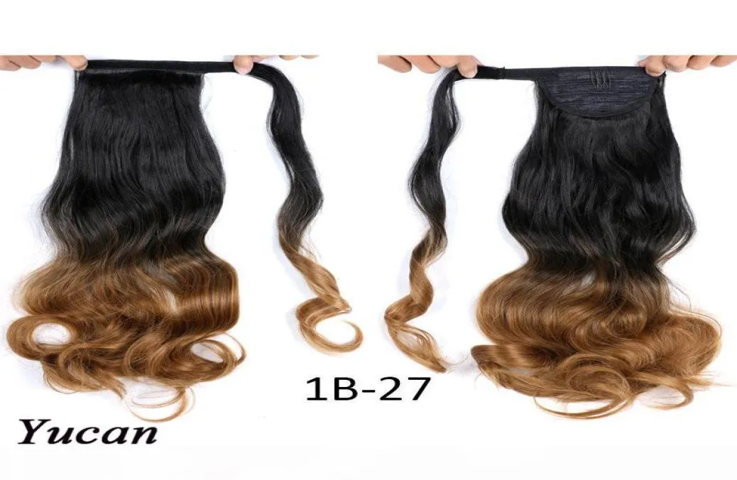 17quot Long Body Wave Wrap Around Clip en extensión de cabello de cola de caballo 110 g / pc Clip de cabello falso de cola de caballo sintético resistente al calor en p3247687