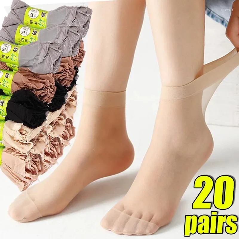 Femmes chaussettes 10/20 paires/lot couleur de la peau Transparent mince cristal soie Nylon mode dames été courte cheville chaussette