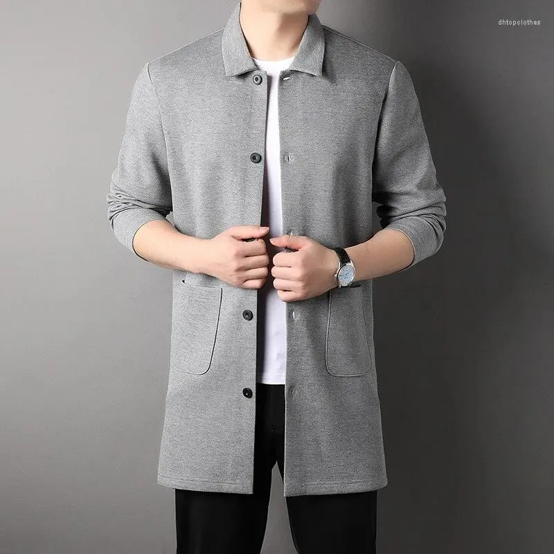 Maglioni da uomo Cardigan lavorato a maglia tinta unita di alta qualità Giacca a vento Business Fashion Classico coreano 2024 Cappotto lungo casual