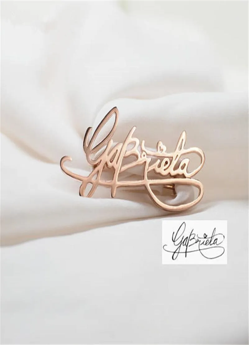 Personnaliser la broche entreprise Logo design Or Argent Signature d'écriture N'importe quel nom N'importe quelle police Broches Broches Étiquette Pin Bijoux de fête gif4438386