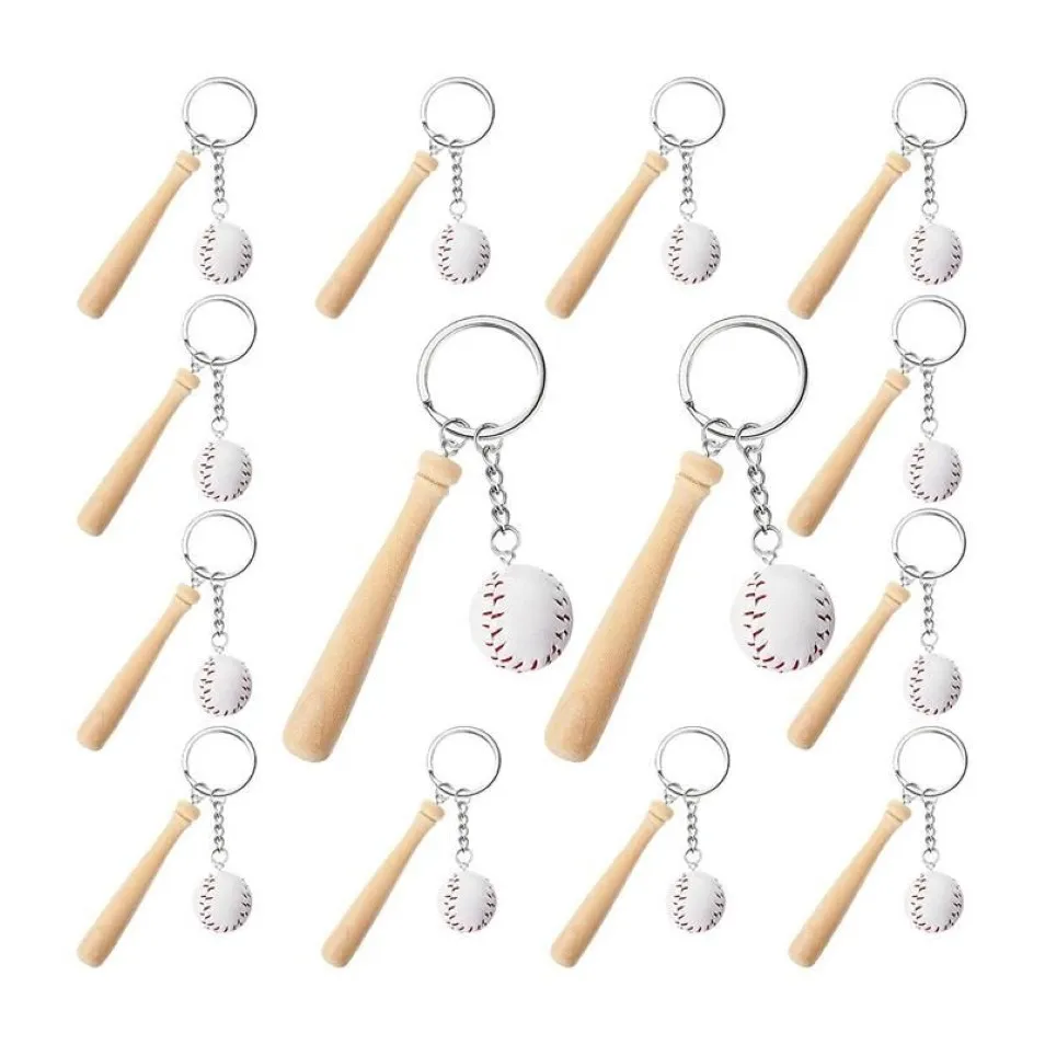 Keychains 16 Pcs Mini Baseball Keychain With Wooden Bat For Sports Theme Party Team Souvenir Athletes Rewards Favors200u