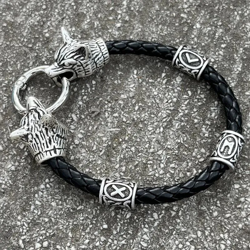 Armreif Nostalgie Wolfsköpfe Runen Runen Perlen Wikinger Männer Armband Zubehör Frauen Tropfen