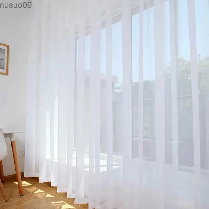 カーテン2パネルリビングルームバルコニーベッドルームボイルチュールカーテンウェディングホーム装飾コルチナのための白い透明な薄いカーテン