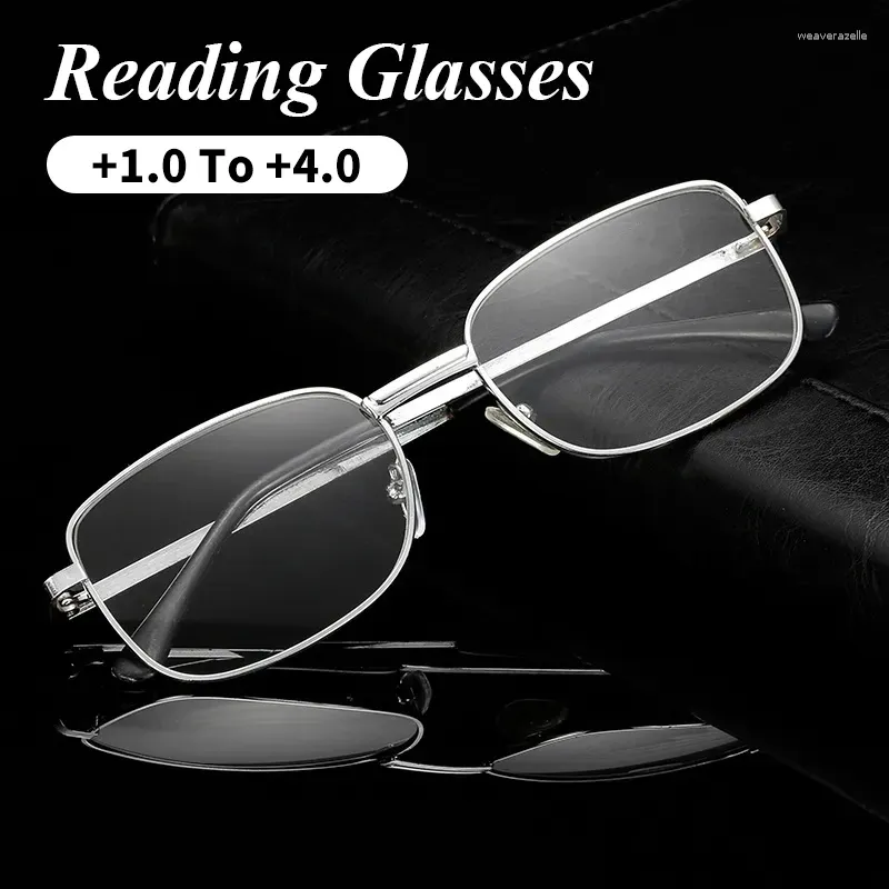 Óculos de sol anti-risco óculos de leitura feminino masculino quadrado metal quadro presbiópico óculos 1.0 a 4.0 urltralight hd eyewear