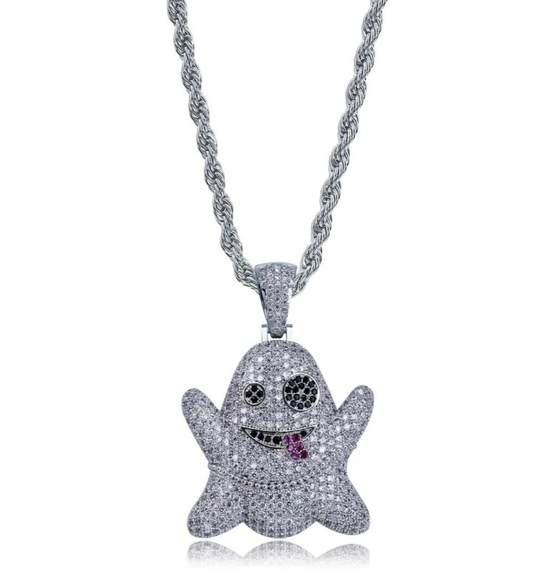 Wholehip Hop Iced Out Cubic Zircon Naughty Ghost Pendant Necklace Copper Gold Silver Rose Gold Color Men Men Jewelry9850625