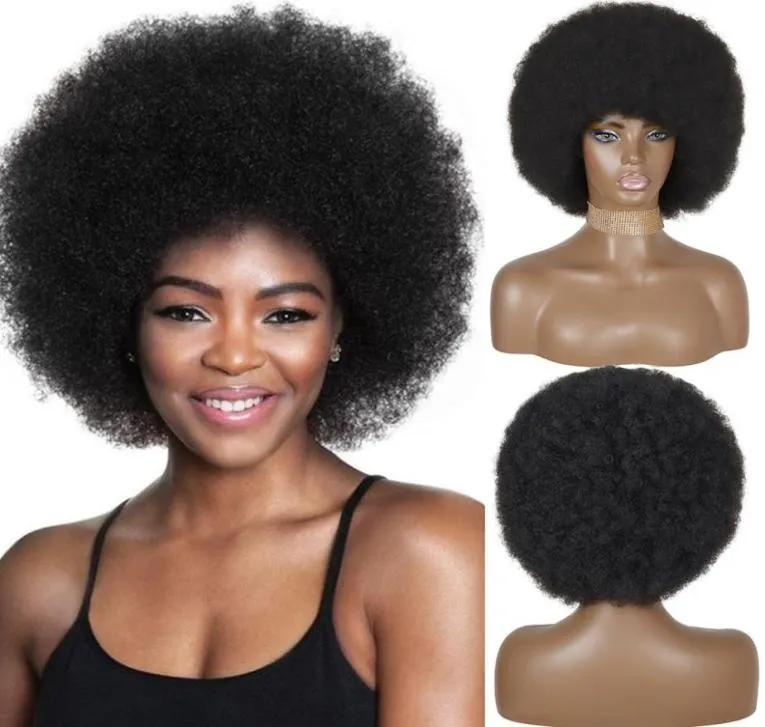 Perruque synthétique courte et moelleuse avec frange pour femmes noires, cheveux synthétiques crépus et bouclés pour fête et danse, Cosplay, Wigs7383502