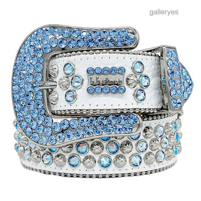 Designer Bb Simon Riemen voor Mannen Vrouwen Glanzende Diamanten Riem Zwart op Blauw Wit Meerkleurig met Bling Steentjes Als Geschenk W0K8