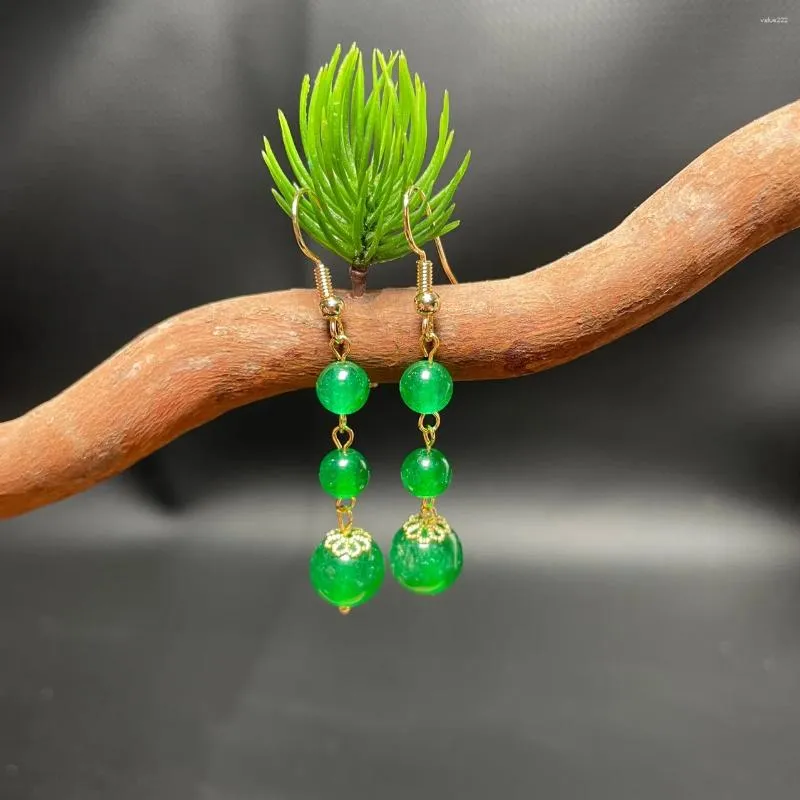 Boucles d'oreilles pendantes vert Jade véritable luxe amulettes naturelles Vintage charmes bijoux de créateur pierre précieuse 925 argent femmes accessoires de charme
