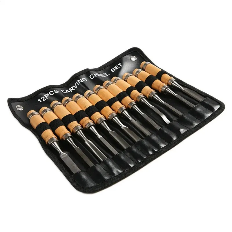 Kunliyaoi 12st Wood Carving Handmejselverktyg Set Woodworking Professional Gouges Consuctation An Carpentry Tools 240123