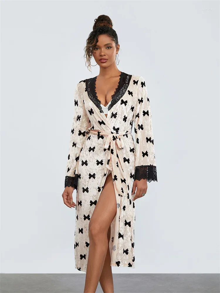 Cozy Velvet Fall Pajama Robe Womens Lace Trim Kimono Bathrobe With Belt From Vewturley 20.81 DHgate.Com