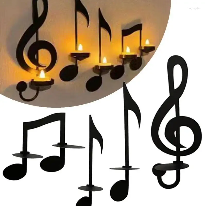 Titulares de vela 4pcs Music Note Holder Wall Mount Pendurado Tea Light Decor Símbolo Musical para Home Office Housewarming Gift