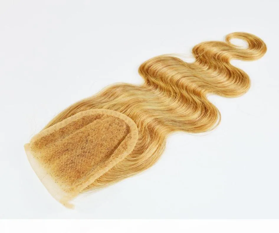 27 honingblonde vetersluiting deel gebleekte knopen 35x4 Braziliaans haar Body Wave Blonde sluiting Topsluiting Body Wave Weave1089186