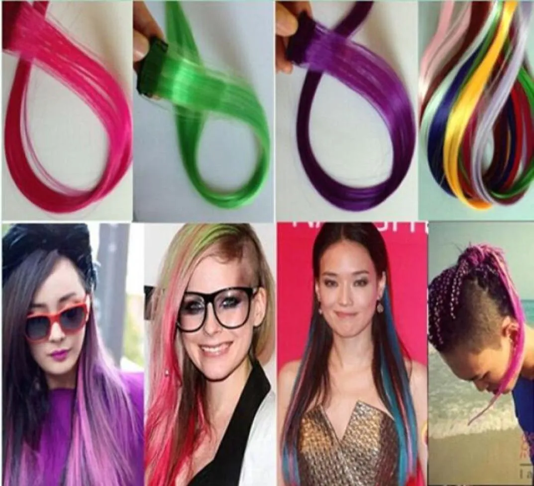 New 20quot Straight Colored Colorful Clipin Clip On In Hair Extension womens random color Purple Red 5717884