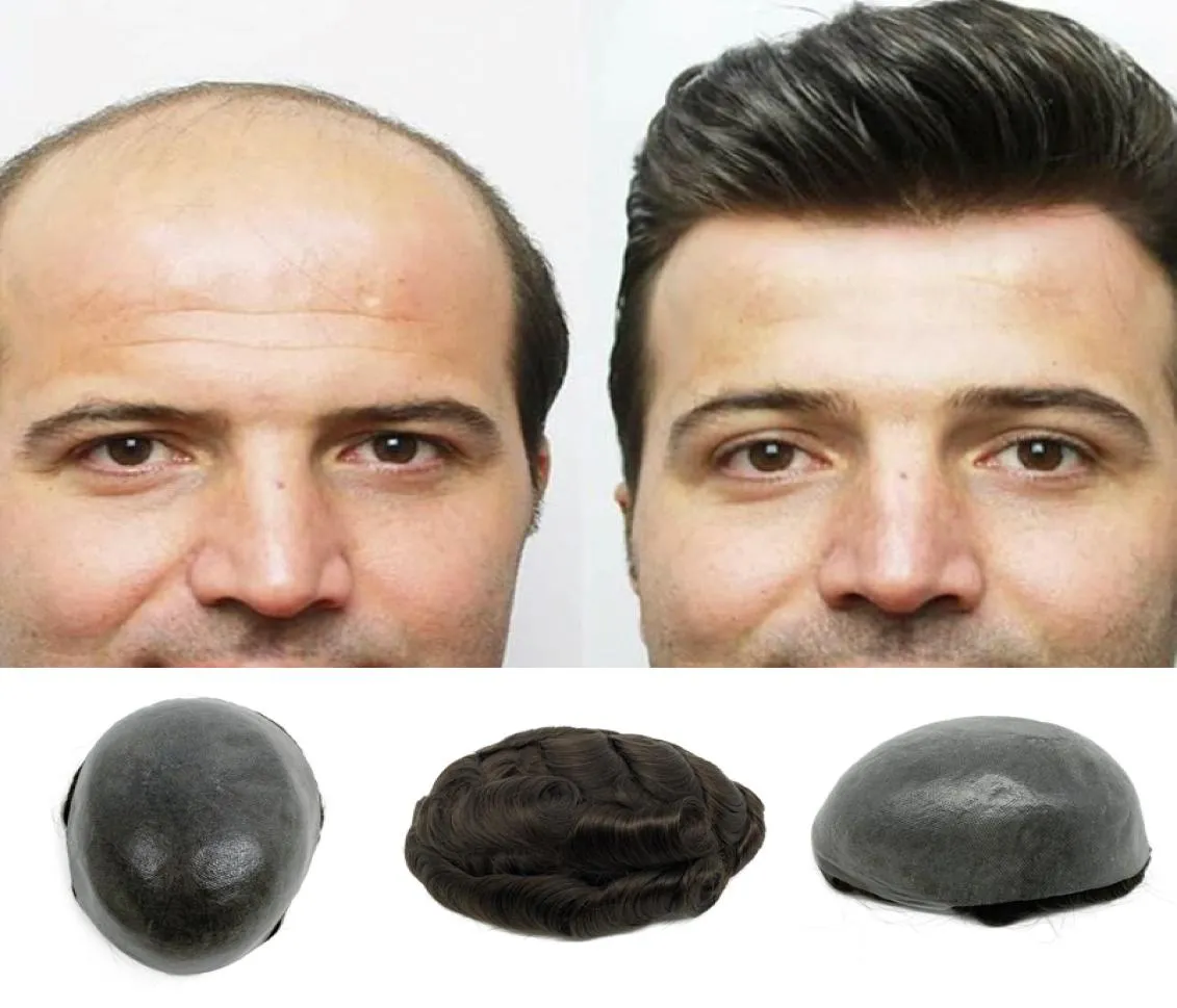 薄い肌のベース人間の髪のメンズウィッグスキンヘア交換メンズToupee1911003