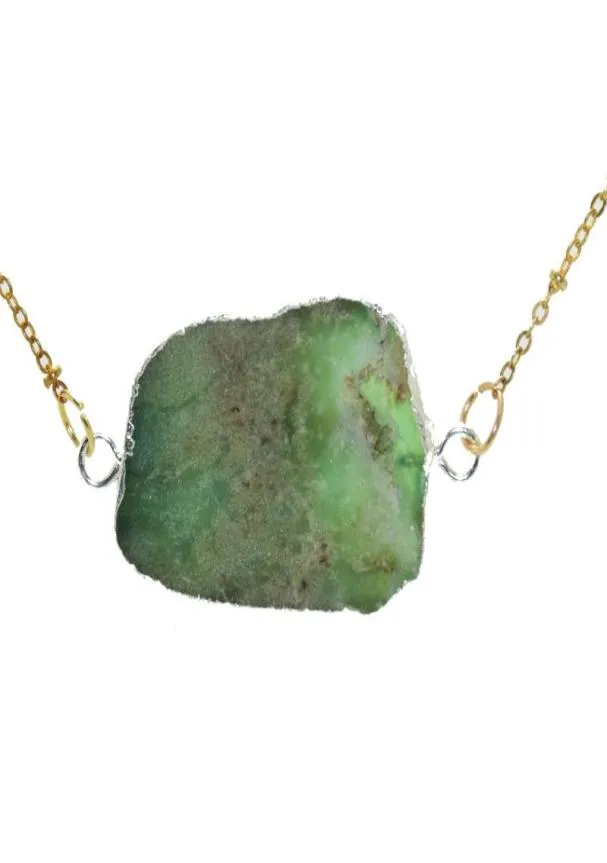 Irregular Natural Jewelry Chrysoprase stone connector necklace 2020 women large big raw slice green quartz crystal double loop9115479