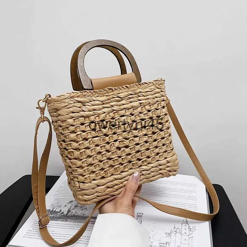 Borse a tracolla JIOMAY Paglia Estate 2023 Donna Tote Designer e borse Borse in tessuto Chiusura con coulisse Borsa in legno andle Beac Soulder H24217