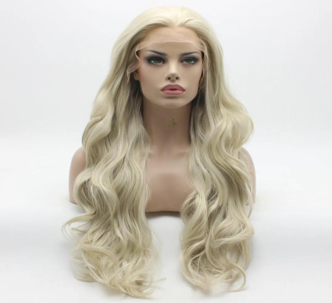 Iwona Hair Beautiful Wavy Long White Honey Blonde Mix Wig 12161001 Half Hand Tied Heat Resistant Synthetic Lace Front Wig6449883