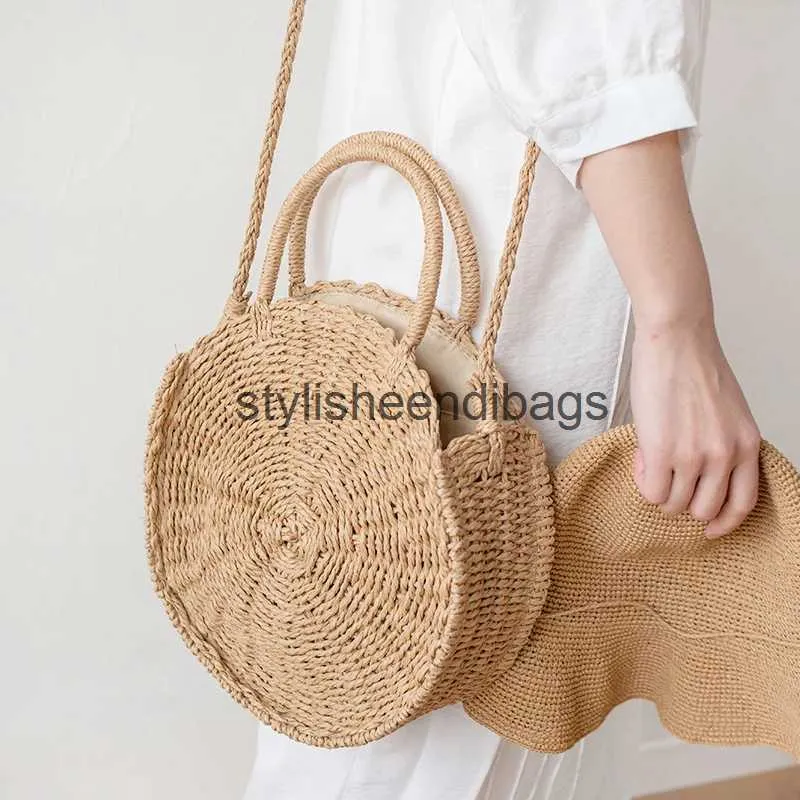 Borse a tracolla casual tonde in rattan borse da donna borse a tracolla intrecciate in vimini borse a tracolla grandi fatte a mano borsa da spiaggia estiva in paglia grandi borseH24217