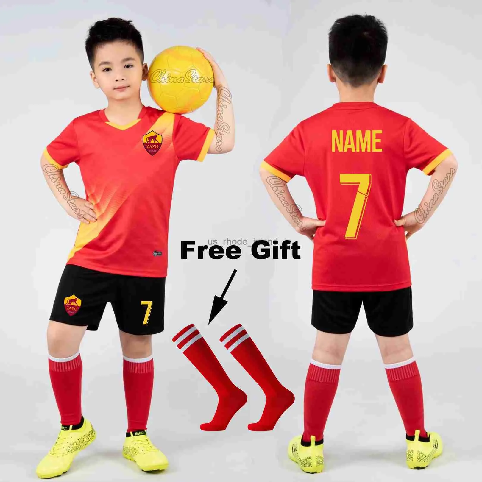 Jerseys Childrens Football Jersey Boys Girls Team Kicking Ball Sportswear Kids Play Ball Uniforms Child Soccer Shirt Clothes Red Socks