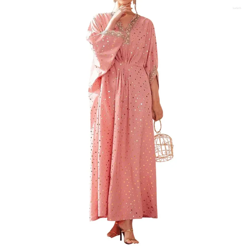 Этническая одежда Элегантные мусульманские женщины Платье макси с принтом в горошек Марокканский кафтан Кимоно с рукавами Абая Дубай Турция Вечернее платье Кафтан