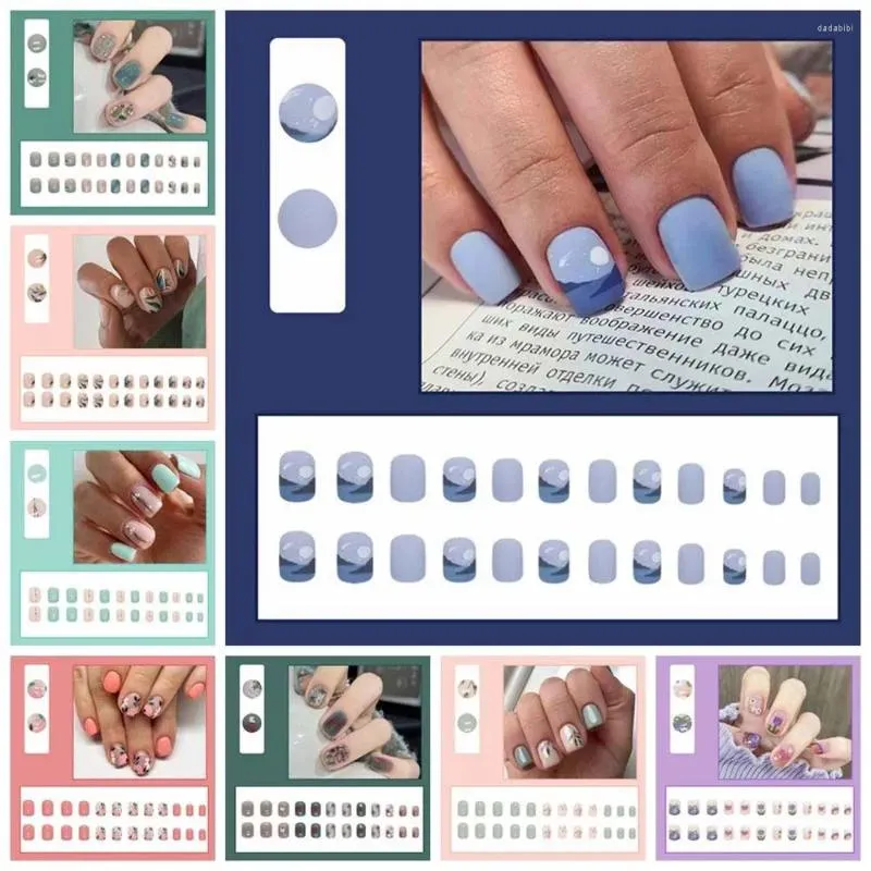 False Nails 24Pcs/set Manicure Material Flower Press On Full Cover Nail Art Tips Leaf Short Fake Plastic