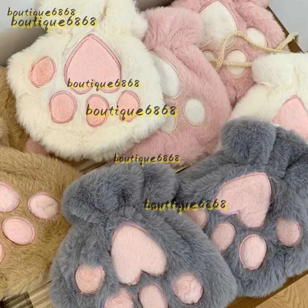 Five Fingers Gloves Cute Fluffy Cat Paw Claw Fingerless Gloves Plush Fingerless Panda Mittens Warm Soft Half Finger Women Winter Wear Christmas Gift 2024