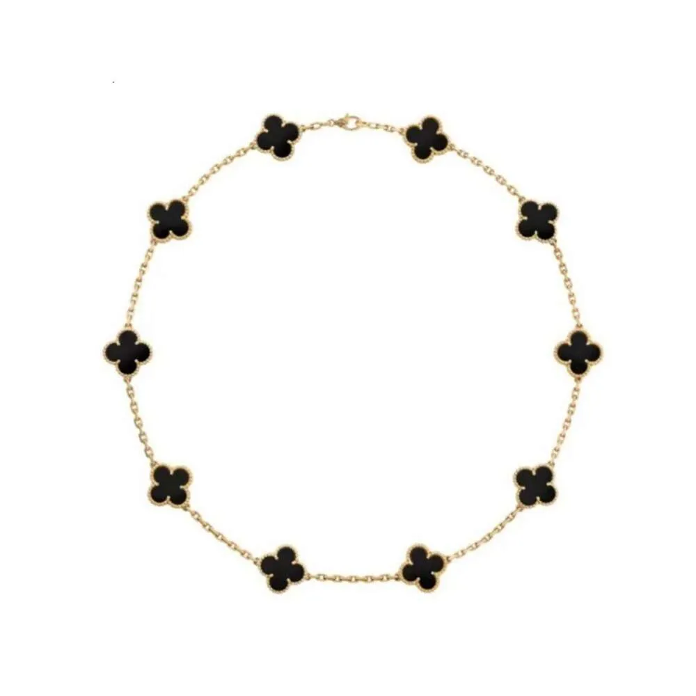 24SS Дизайнерский браслет Van cleff Vcas Прямое ожерелье из десяти цветов с черным агатом и двусторонней цепочкой в виде клевера на ключице - роскошный бренд Fanjia