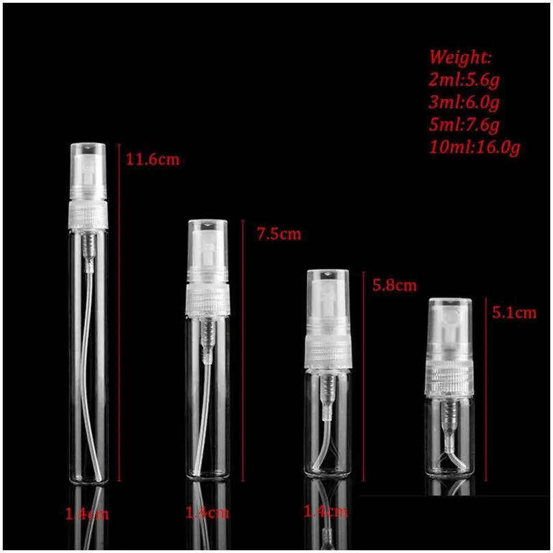 Packing Bottles Wholesale 5Pcs/Pack 2Ml L 5Ml 10Ml Clear Mini Per Glass Bottle Empty Cosmetics Sample Test Tube Thin Drop Delivery Off Dhlsb