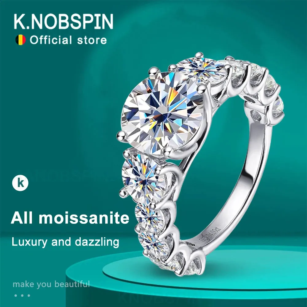 Knobspin 8ct d Color All Ring S925 Sliver 도금 18K 화이트 골드 웨딩 밴드 약혼 반지를위한 Fine Jewelry 240129