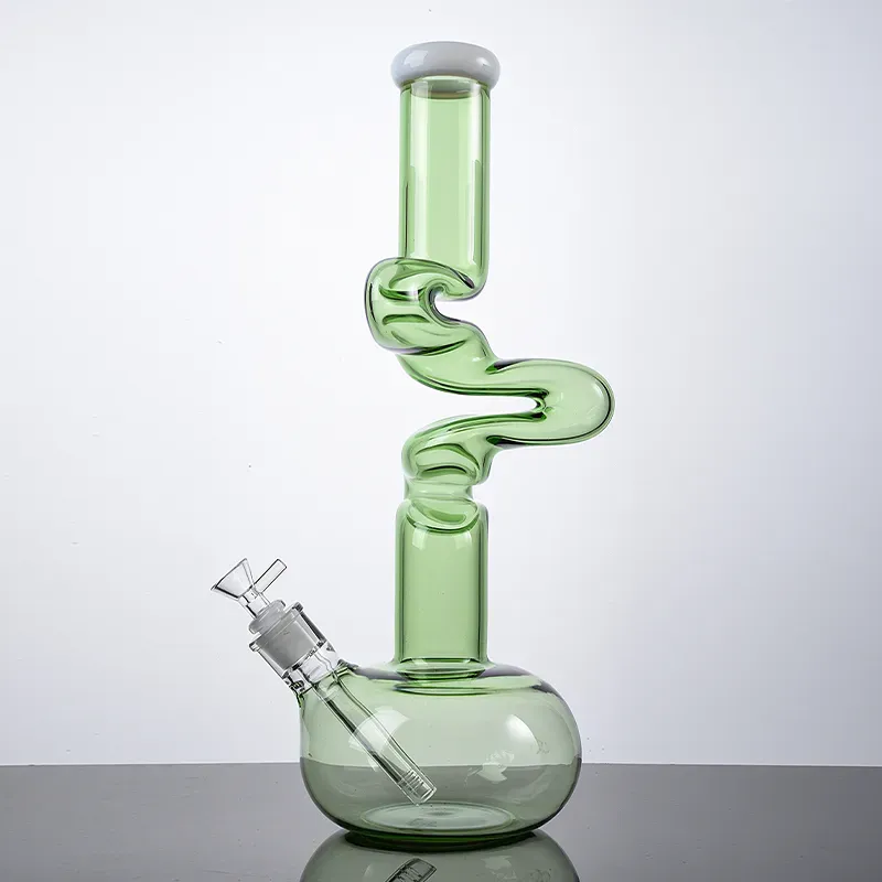 IN STOCK Unique Beaker Bong Ziggy Dab Rigs Big Bongs 16 Inch High Hookahs Thick Heady Glass Water Pipes Colorful Green Clear Smoking Pipe With 18mm Diffused Downstem