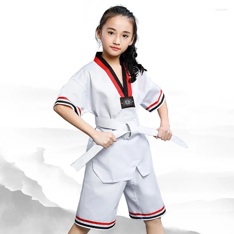 Etniska kläder unisex kort ärm barn vuxna taekwondo uniform dobok kläder karate judo kostym