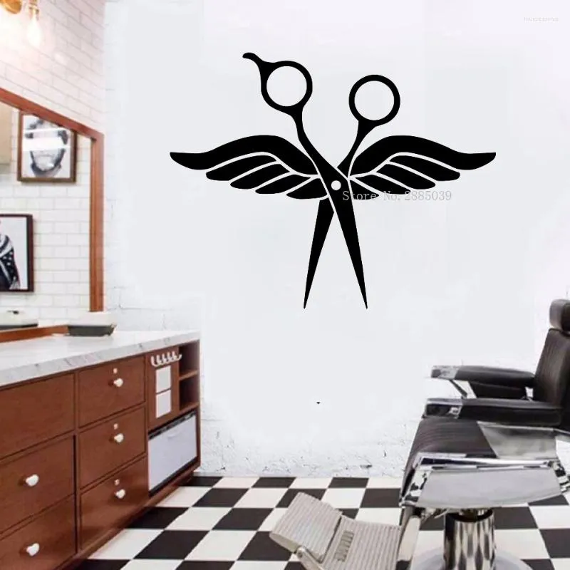 Wall Stickers Wing Scissor Hair Salon Decal Beauty Sticker Barbershop Window Decals Decor Mural Hairdresser LL104