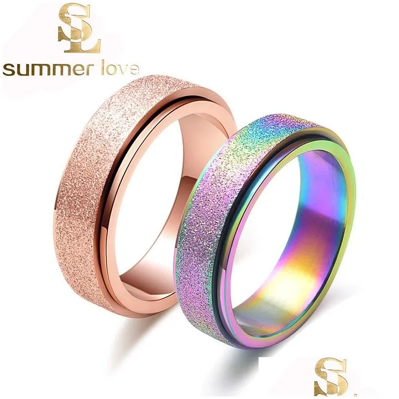 Klusterringar hög kvalitet 6mm colorf spinner ringar charm titan stål matt engagemang för kvinnor rostfria smycken hela dhgarden dhbb5