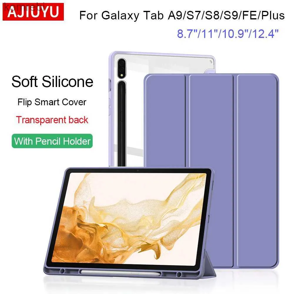 Tablet -PC -Koffer Taschenkoffer für Samsung Galaxy Tab S9 S8 S7 plus Fe 12.4 11 Clear Rückenabdeckung Bleistifthalter für Tab A9 A8 S6 Lite Hard Acryl Coverl240217