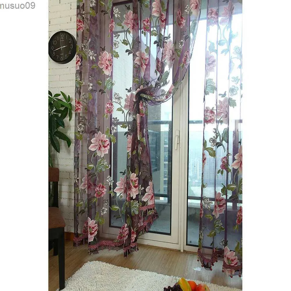 Cortina 1 pçs folhas pura cortina tule janela voile drape valance cortinas de tecido para sala estar quarto cozinha decoração casa