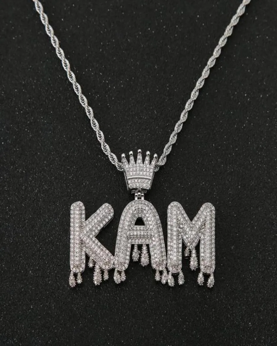 Custom Name Crown Bail Purple Drip Letters Necklaces Pendant For Men Women Gold Color Cubic Zircon Hip Hop Jewelry66637601343995