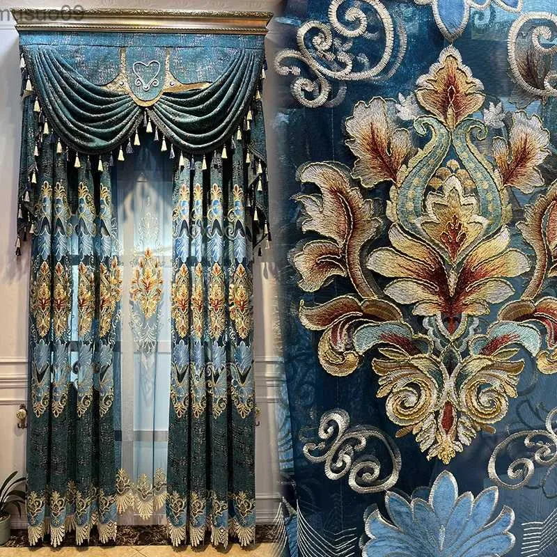 Vorhang im europäischen amerikanischen Stil, Vorhangstoff, Wohnzimmer, Schlafzimmer, High-End-Luxus, High-End-Chenille, hohle Stickerei, Fensterschutz