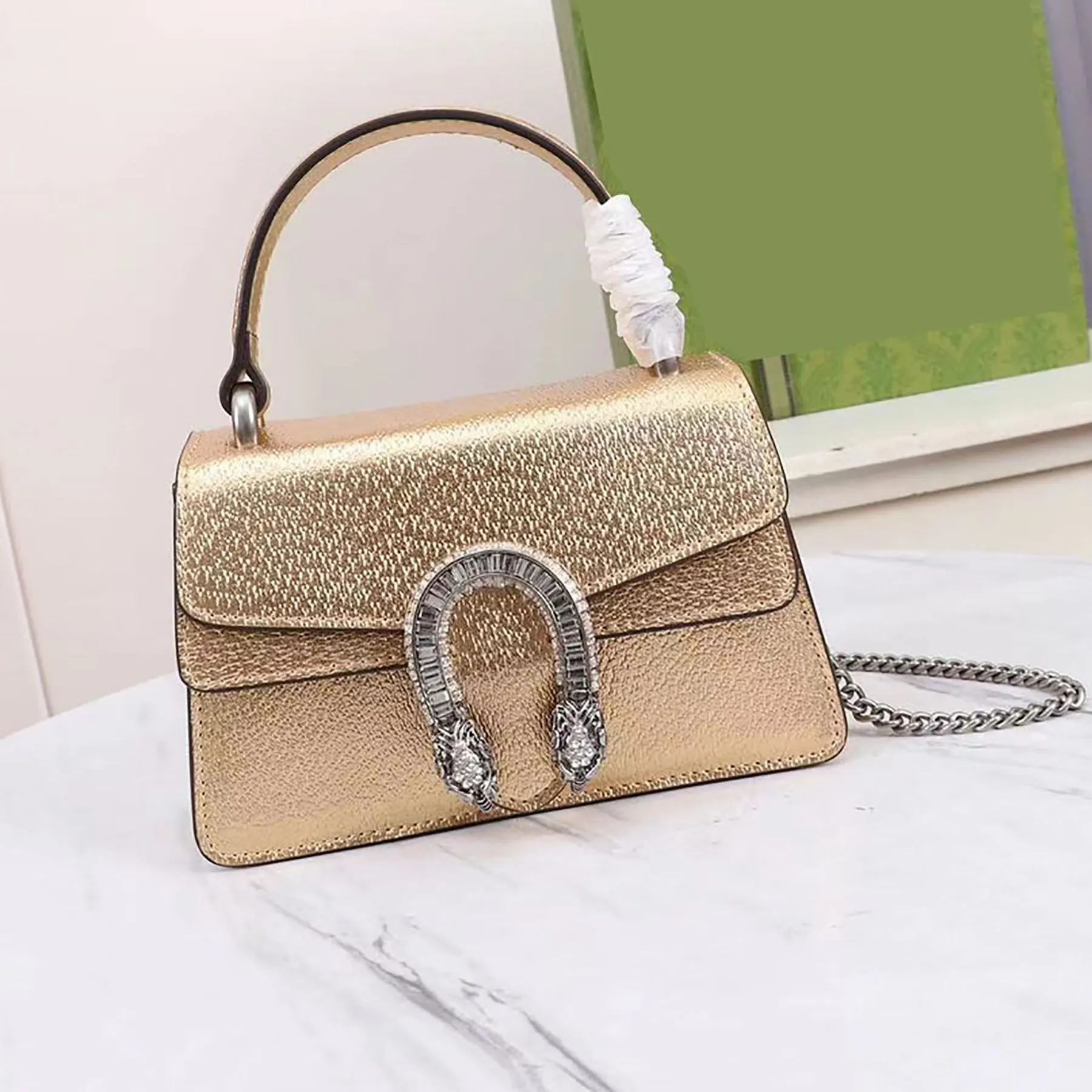 Women Dionysian Chain Bag Fashion Designer High Quality Shoulder Bags Messenger Bag Golden Silvery Genuine Leather Hasp Flap Purse Wallets
