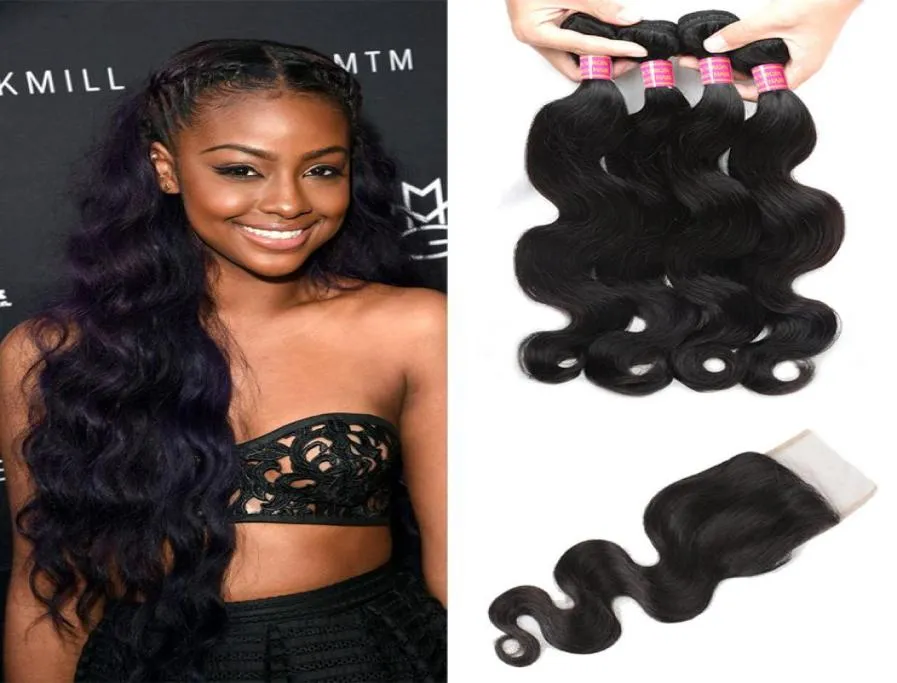 Meetu 8A Mink Human Hair Weave Bundles avec fermeture en dentelle vague de corps vierge brésilienne péruvienne indienne malaisienne entière pour les femmes 3721798