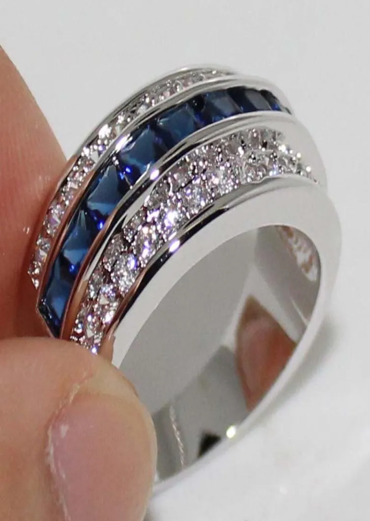 SIZE 8 vecalon Handmade Blue Sapphire Gemstone Crystal 10KT White Gold Filled Ring Band Womens Gift5617515