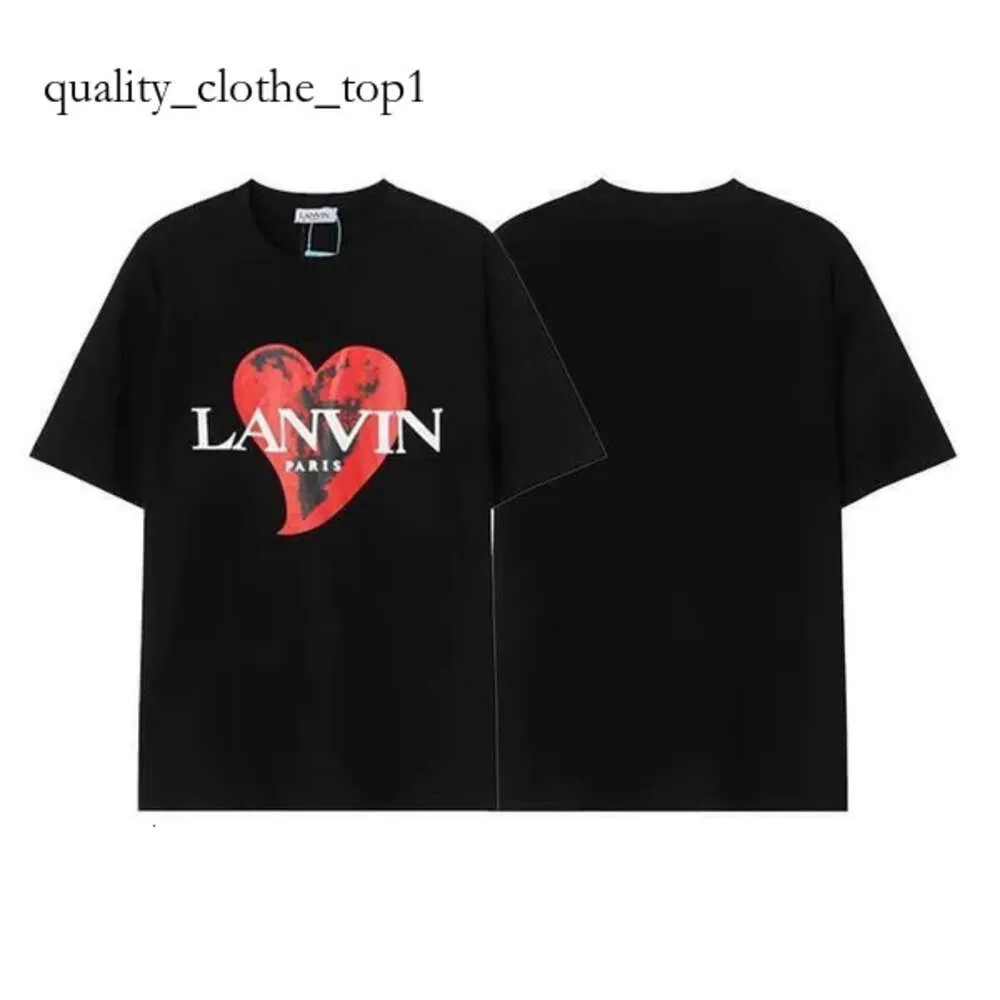 2024 Designer Lanvins T-shirt Mode Heren en Dames Beige Gespikkelde alfabetprint Trendy Trend Basic Casual Los Half Sleeve Lavin Man T-shirts 414
