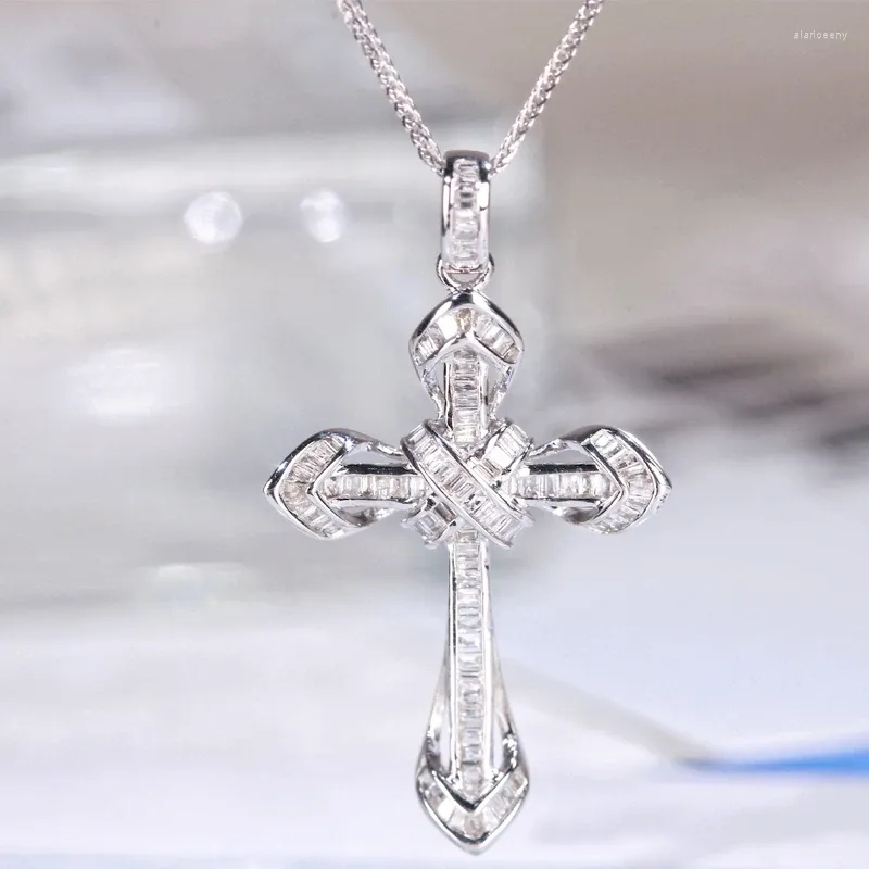 Pingentes 925 prata esterlina brilhante zircão cruz pingente colar para mulheres homens moissanite festa de casamento jóias presente