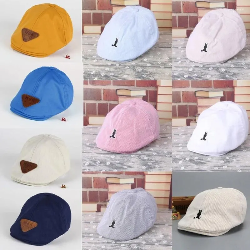 Berets Baby Boys Girls Solid Color Sboy Cap Kids Animal Patch Hat Dropship