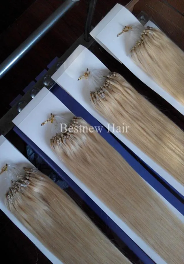 100g 20Quot22quot Micro Ring Loop Beads Remy Human Hair Extensions 100s 613 Bleach Blond av DHL4770756