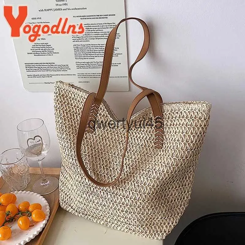 Shoulder Bags Yogodlns Summer Woven Women Bag Large Capacity Raan Soulder Vacation Seaside Beac BagCasual Sopper Tote FasionH24217