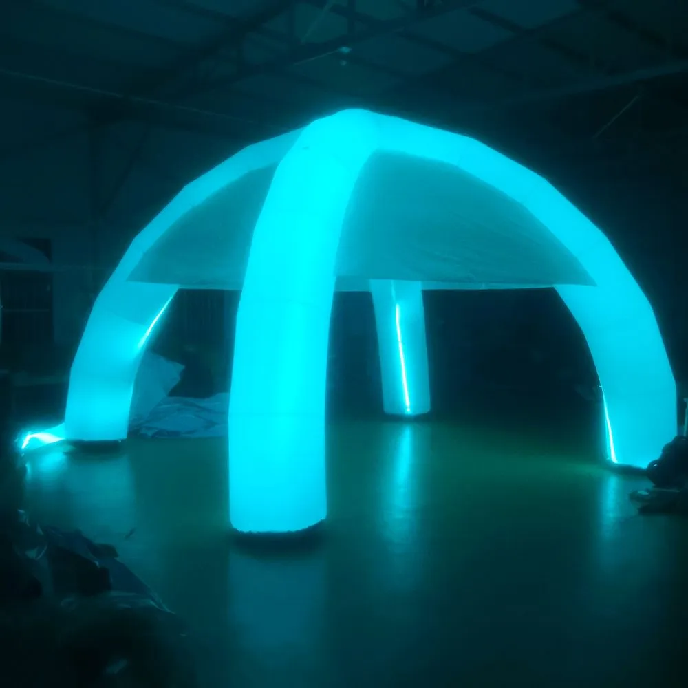 wholesale Tenda ragno gonfiabile gigante da 6 mD (20 piedi) con luci a led colorate RGB Baldacchino a 4 gambe ad arco Gazebo Cupola per tendone per decorazione di nozze mercato / festa / cinema